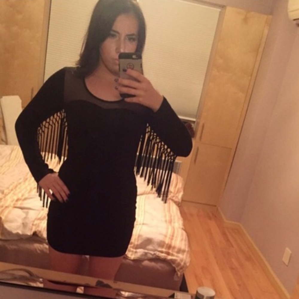 Sky black fringe Fringe Bodycon Dress